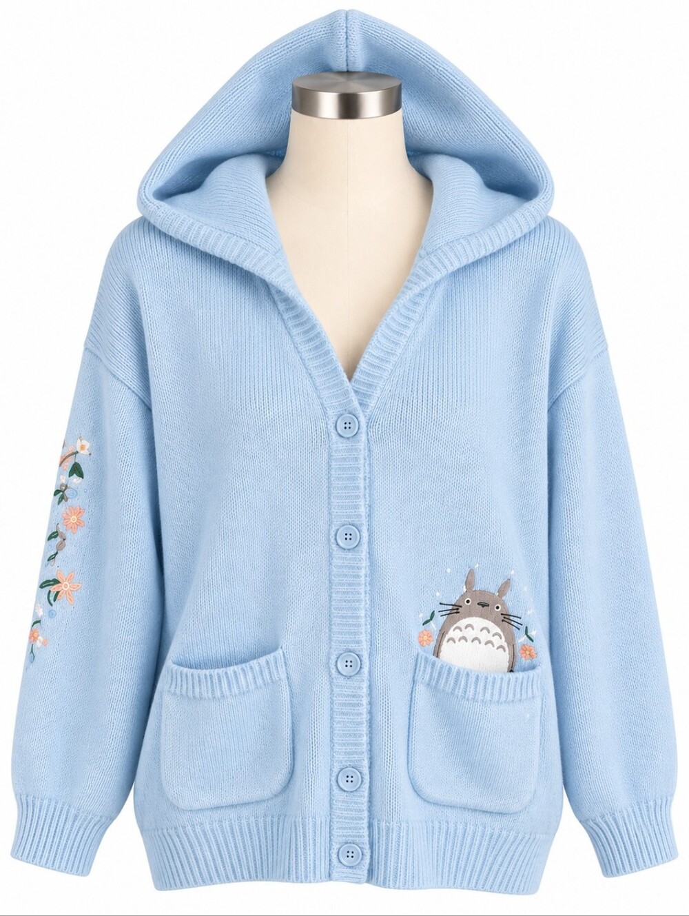 Studio Ghibli My Neighbor Totoro Hooded Cardigan Sweater Blue Embroidered Sz M
